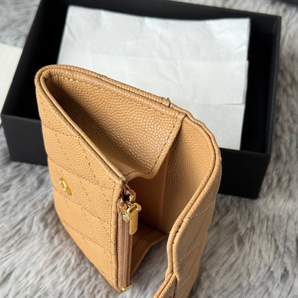 CHANEL 25S CLASSIC FLAP CARD HOLDER 11 IN GOLDEN CARAMEL CAVIAR GOLD HARDWARE