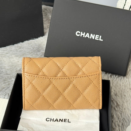 CHANEL 25S CLASSIC FLAP CARD HOLDER 11 IN GOLDEN CARAMEL CAVIAR GOLD HARDWARE