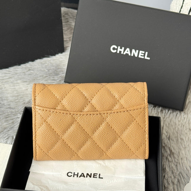 CHANEL 25S CLASSIC FLAP CARD HOLDER 11 IN GOLDEN CARAMEL CAVIAR GOLD HARDWARE
