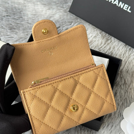 CHANEL 25S CLASSIC FLAP CARD HOLDER 11 IN GOLDEN CARAMEL CAVIAR GOLD HARDWARE
