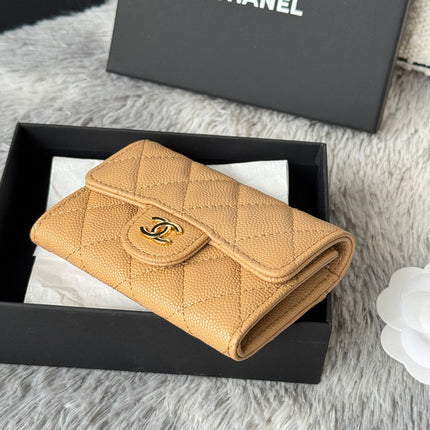 CHANEL 25S CLASSIC FLAP CARD HOLDER 11 IN GOLDEN CARAMEL CAVIAR GOLD HARDWARE