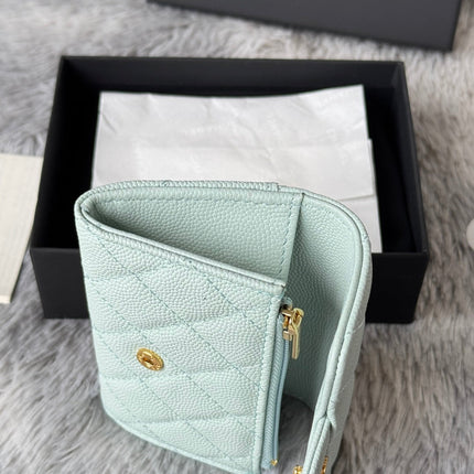 CHANEL 25S CLASSIC FLAP CARD HOLDER 11 IN SOFT MINT CAVIAR GOLD HARDWARE