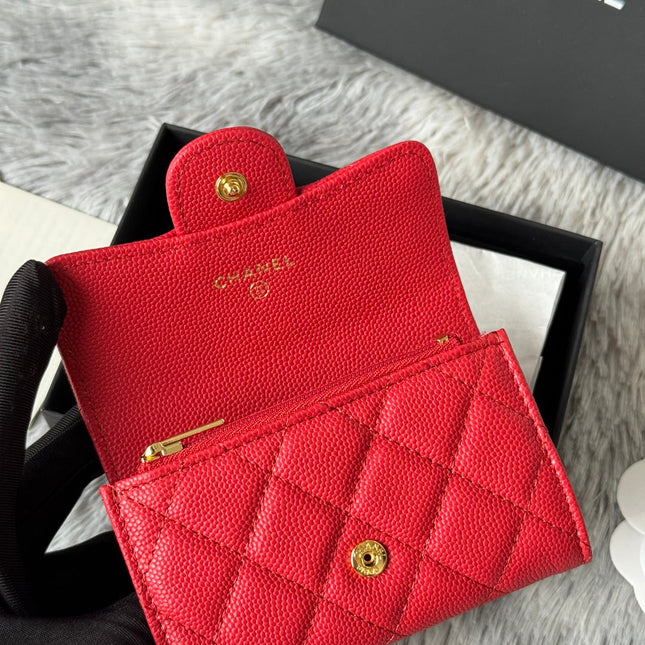 CHANEL 25S CLASSIC FLAP CARD HOLDER 11 IN RUBY RED CAVIAR GOLD HARDWARE