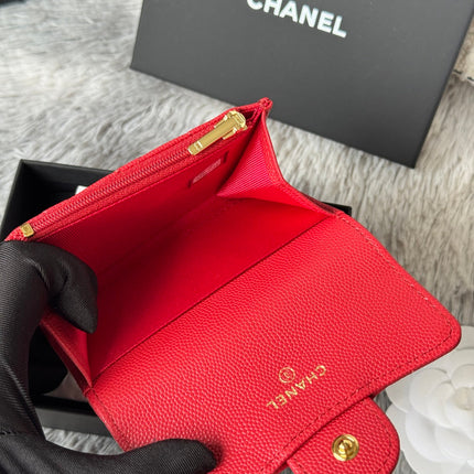 CHANEL 25S CLASSIC FLAP CARD HOLDER 11 IN RUBY RED CAVIAR GOLD HARDWARE