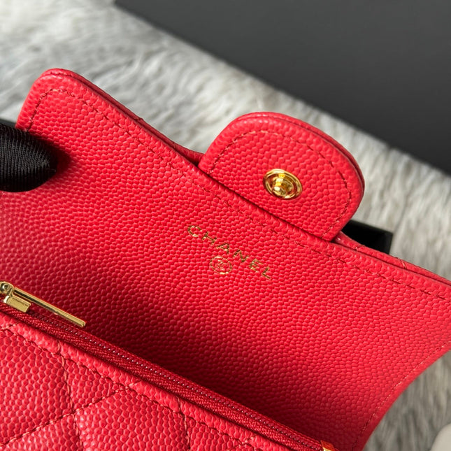 CHANEL 25S CLASSIC FLAP CARD HOLDER 11 IN RUBY RED CAVIAR GOLD HARDWARE