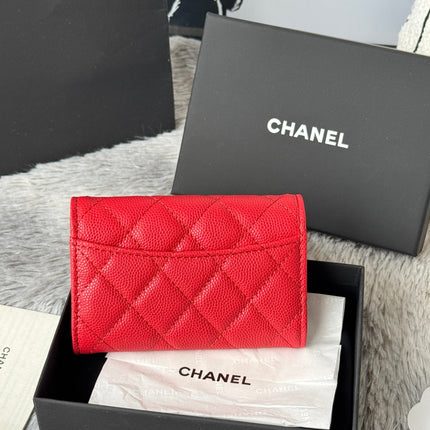 CHANEL 25S CLASSIC FLAP CARD HOLDER 11 IN RUBY RED CAVIAR GOLD HARDWARE