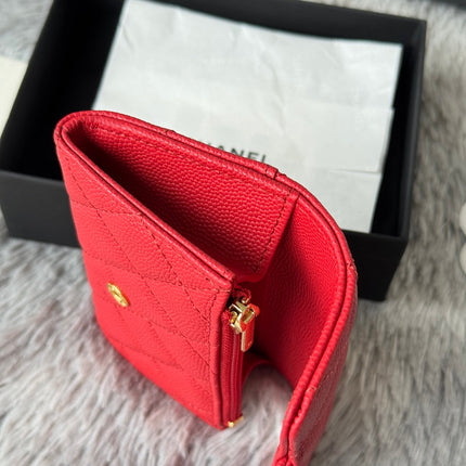 CHANEL 25S CLASSIC FLAP CARD HOLDER 11 IN RUBY RED CAVIAR GOLD HARDWARE