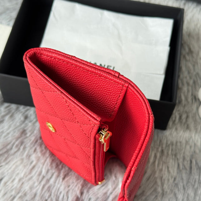 CHANEL 25S CLASSIC FLAP CARD HOLDER 11 IN RUBY RED CAVIAR GOLD HARDWARE