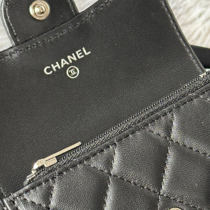 CHANEL 25S CLASSIC CARD HOLDER 11 IN BLACK LAMBSKIN SILVER HARDWARE