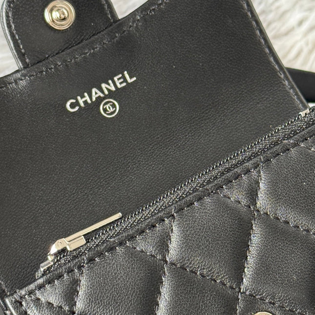 CHANEL 25S CLASSIC CARD HOLDER 11 IN BLACK LAMBSKIN SILVER HARDWARE