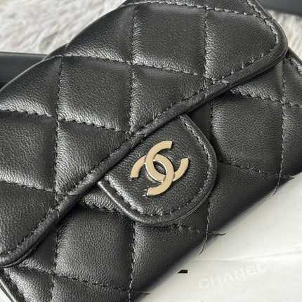 CHANEL 25S CLASSIC CARD HOLDER 11 IN BLACK LAMBSKIN SILVER HARDWARE
