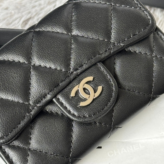 CHANEL 25S CLASSIC CARD HOLDER 11 IN BLACK LAMBSKIN SILVER HARDWARE