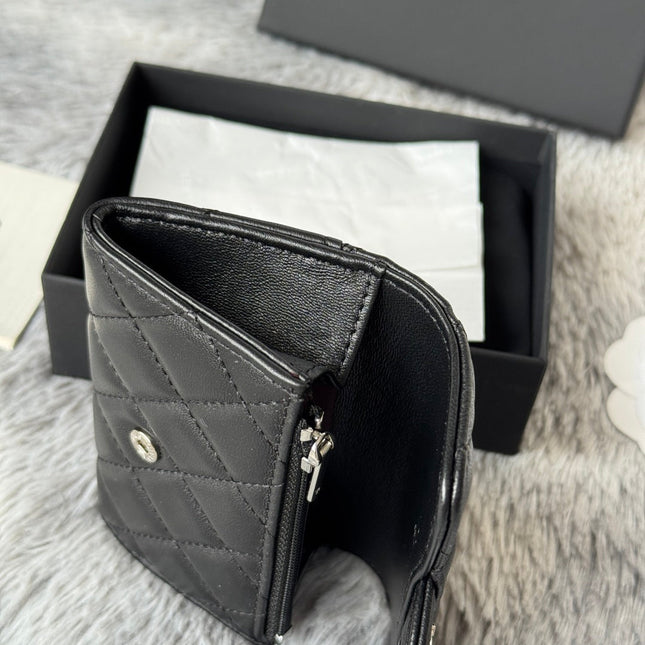 CHANEL 25S CLASSIC CARD HOLDER 11 IN BLACK LAMBSKIN SILVER HARDWARE