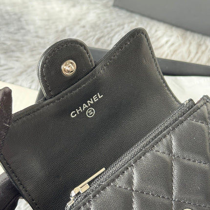 CHANEL 25S CLASSIC CARD HOLDER 11 IN BLACK LAMBSKIN SILVER HARDWARE