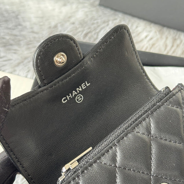 CHANEL 25S CLASSIC CARD HOLDER 11 IN BLACK LAMBSKIN SILVER HARDWARE