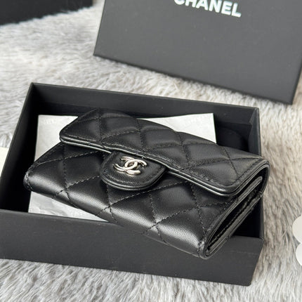 CHANEL 25S CLASSIC CARD HOLDER 11 IN BLACK LAMBSKIN SILVER HARDWARE