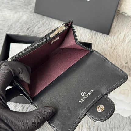 CHANEL 25S CLASSIC CARD HOLDER 11 IN BLACK LAMBSKIN SILVER HARDWARE