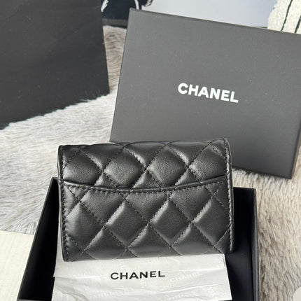 CHANEL 25S CLASSIC CARD HOLDER 11 IN BLACK LAMBSKIN SILVER HARDWARE