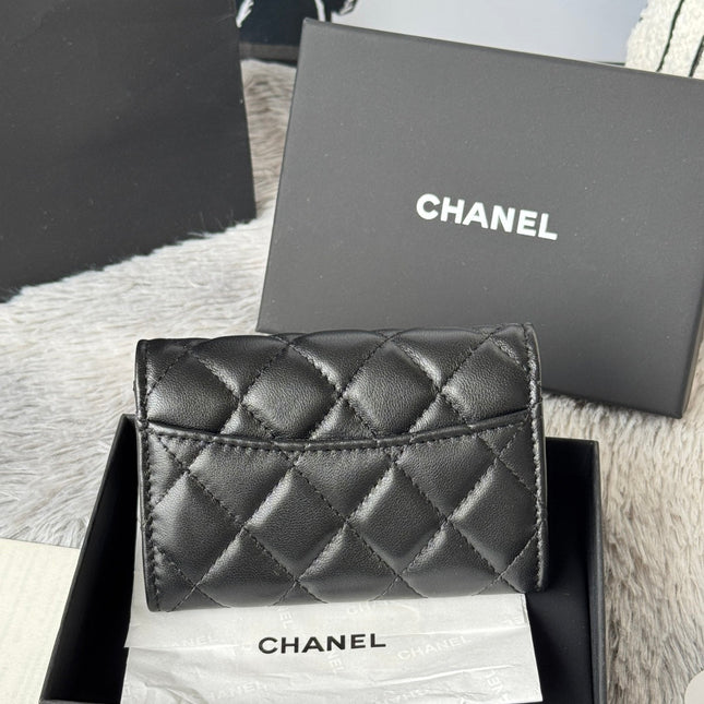 CHANEL 25S CLASSIC CARD HOLDER 11 IN BLACK LAMBSKIN SILVER HARDWARE