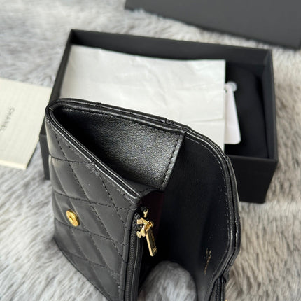 CHANEL 25S CLASSIC CARD HOLDER 11 IN BLACK LAMBSKIN GOLD HARDWARE