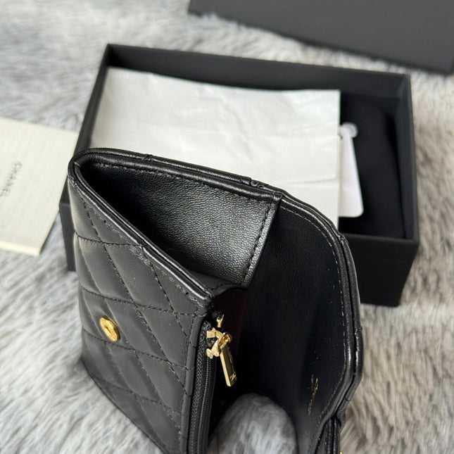 CHANEL 25S CLASSIC CARD HOLDER 11 IN BLACK LAMBSKIN GOLD HARDWARE