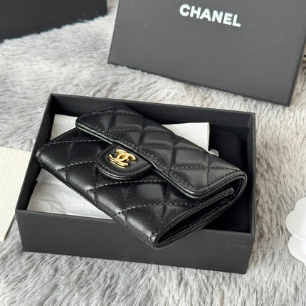 CHANEL 25S CLASSIC CARD HOLDER 11 IN BLACK LAMBSKIN GOLD HARDWARE