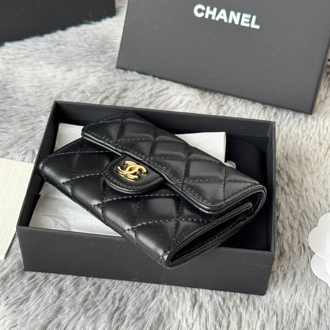 CHANEL 25S CLASSIC CARD HOLDER 11 IN BLACK LAMBSKIN GOLD HARDWARE