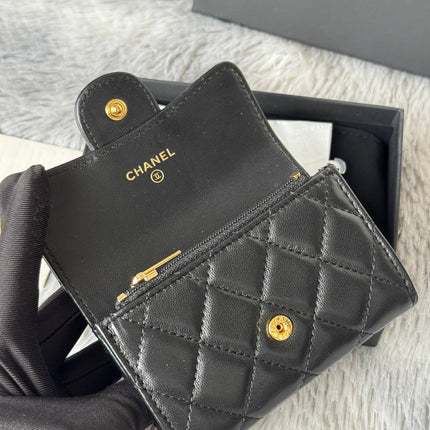 CHANEL 25S CLASSIC CARD HOLDER 11 IN BLACK LAMBSKIN GOLD HARDWARE