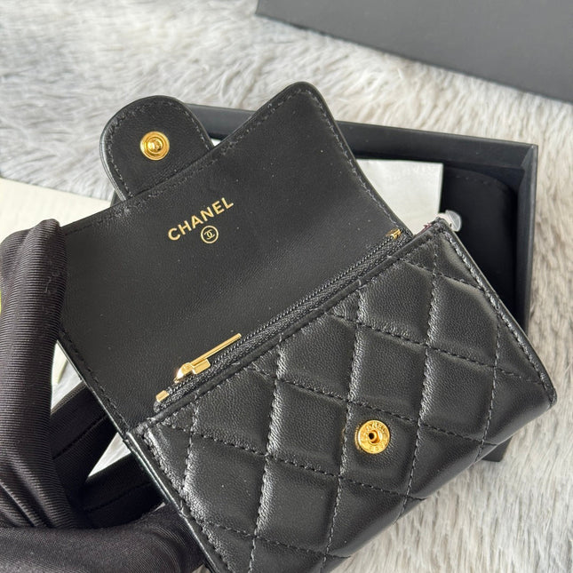 CHANEL 25S CLASSIC CARD HOLDER 11 IN BLACK LAMBSKIN GOLD HARDWARE