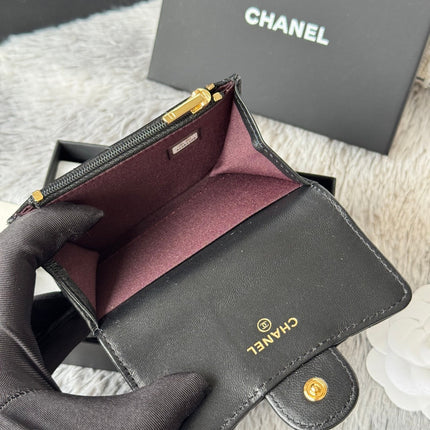 CHANEL 25S CLASSIC CARD HOLDER 11 IN BLACK LAMBSKIN GOLD HARDWARE