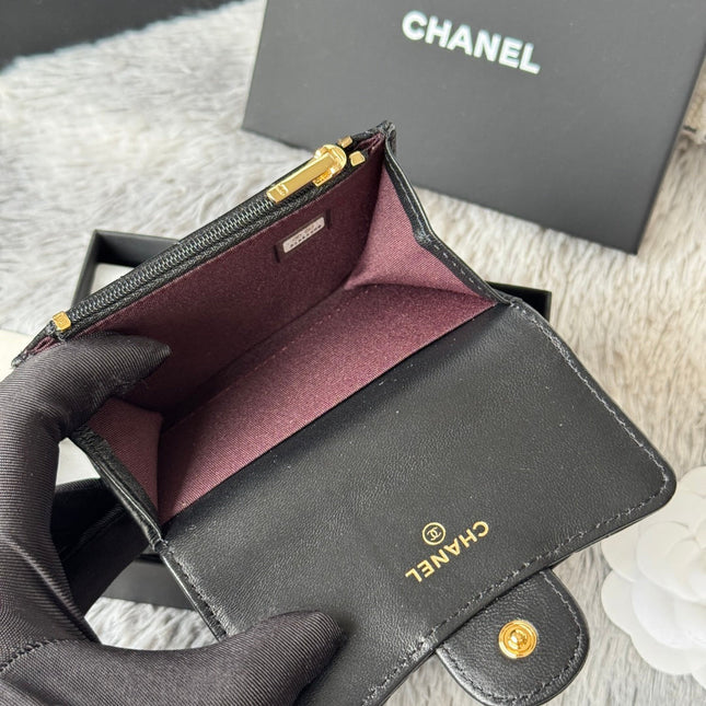 CHANEL 25S CLASSIC CARD HOLDER 11 IN BLACK LAMBSKIN GOLD HARDWARE