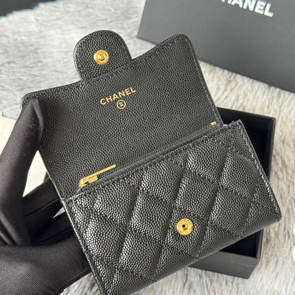 CHANEL 25S CLASSIC FLAP CARD HOLDER 11 IN BLACK CAVIAR GOLD HARDWARE