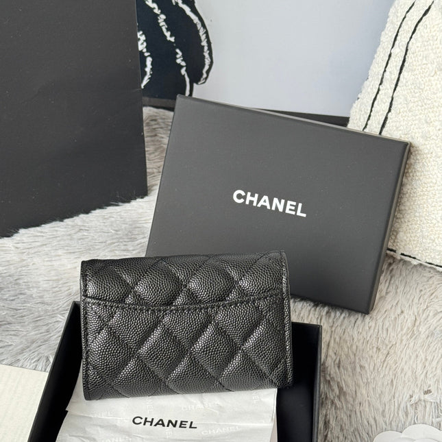 CHANEL 25S CLASSIC FLAP CARD HOLDER 11 IN BLACK CAVIAR GOLD HARDWARE