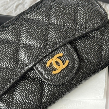 CHANEL 25S CLASSIC FLAP CARD HOLDER 11 IN BLACK CAVIAR GOLD HARDWARE