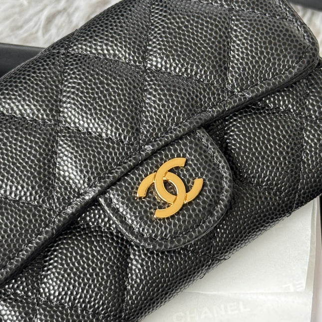 CHANEL 25S CLASSIC FLAP CARD HOLDER 11 IN BLACK CAVIAR GOLD HARDWARE
