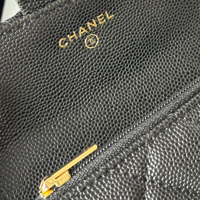 CHANEL 25S CLASSIC FLAP CARD HOLDER 11 IN BLACK CAVIAR GOLD HARDWARE