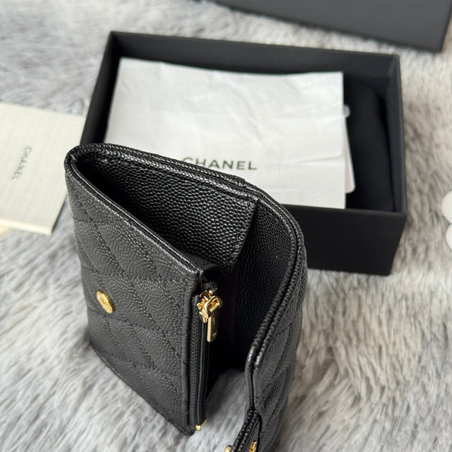 CHANEL 25S CLASSIC FLAP CARD HOLDER 11 IN BLACK CAVIAR GOLD HARDWARE