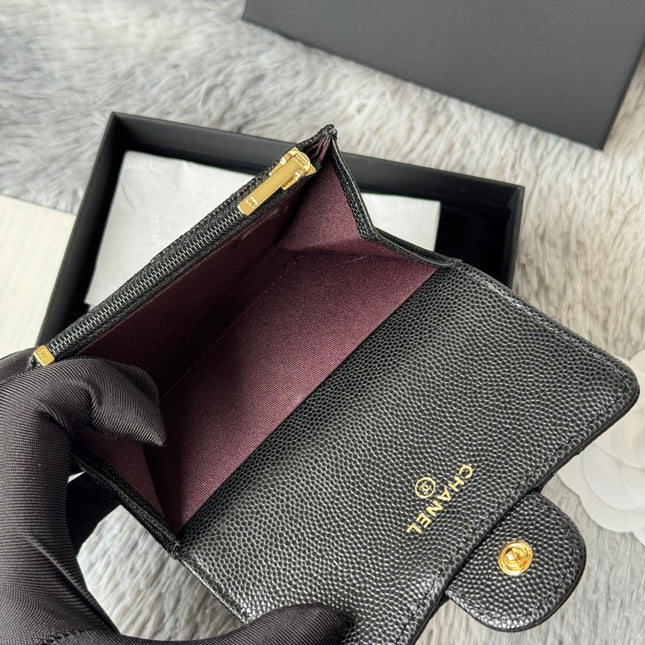 CHANEL 25S CLASSIC FLAP CARD HOLDER 11 IN BLACK CAVIAR GOLD HARDWARE