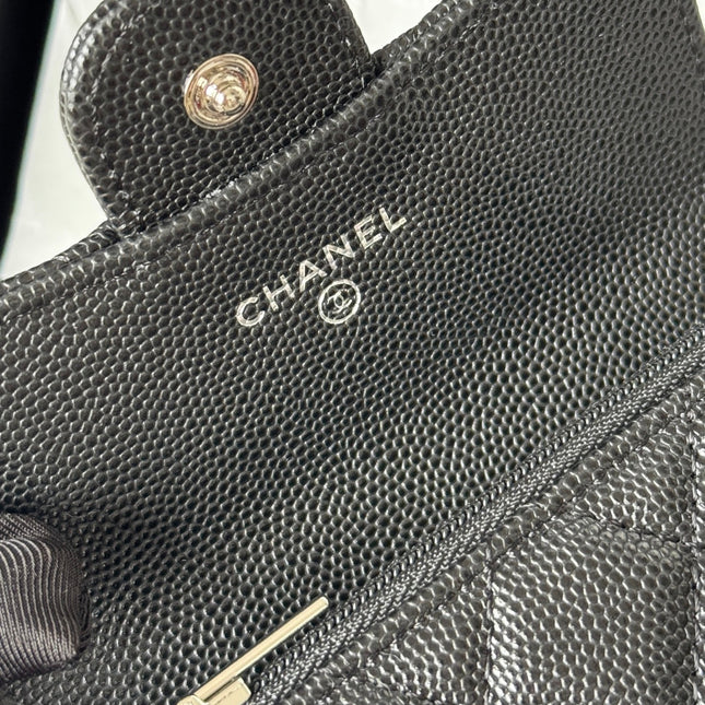 CHANEL 25S CLASSIC FLAP CARD HOLDER 11 IN BLACK CAVIAR SILVER HARDWARE