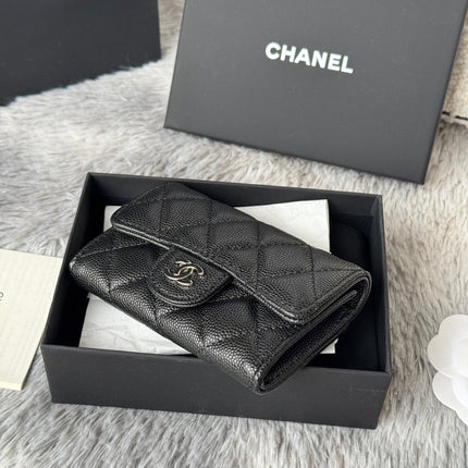 CHANEL 25S CLASSIC FLAP CARD HOLDER 11 IN BLACK CAVIAR SILVER HARDWARE
