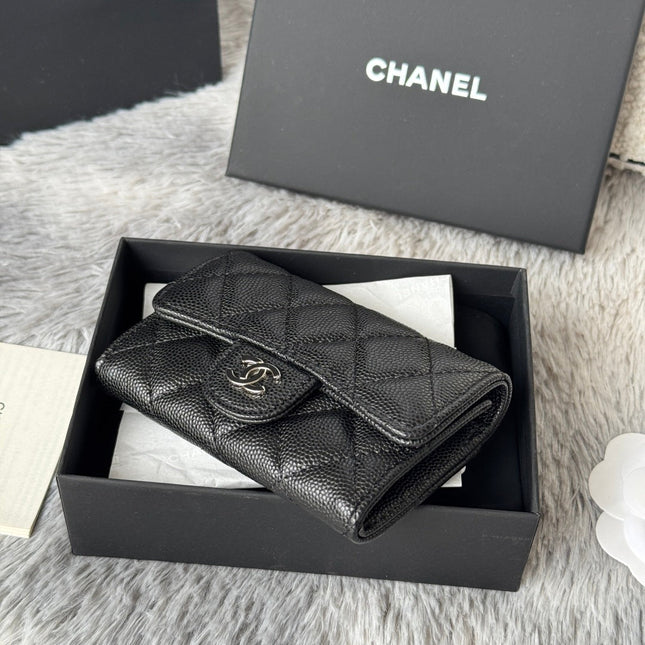 CHANEL 25S CLASSIC FLAP CARD HOLDER 11 IN BLACK CAVIAR SILVER HARDWARE