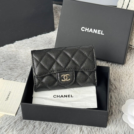 CHANEL 25S CLASSIC FLAP CARD HOLDER 11 IN BLACK CAVIAR SILVER HARDWARE
