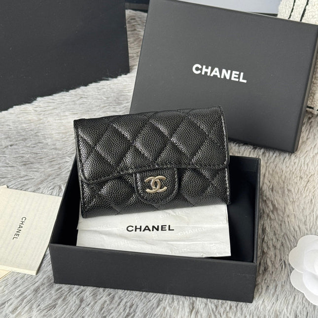 CHANEL 25S CLASSIC FLAP CARD HOLDER 11 IN BLACK CAVIAR SILVER HARDWARE