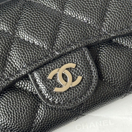 CHANEL 25S CLASSIC FLAP CARD HOLDER 11 IN BLACK CAVIAR SILVER HARDWARE
