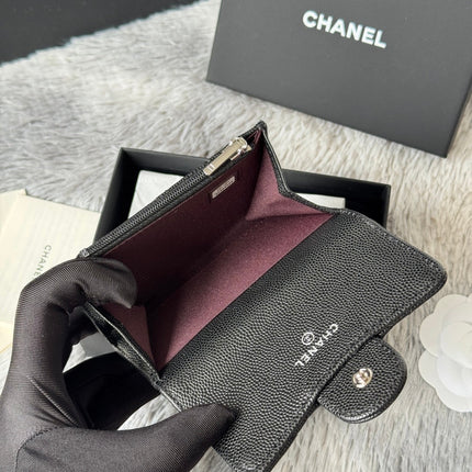 CHANEL 25S CLASSIC FLAP CARD HOLDER 11 IN BLACK CAVIAR SILVER HARDWARE