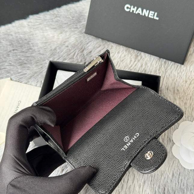 CHANEL 25S CLASSIC FLAP CARD HOLDER 11 IN BLACK CAVIAR SILVER HARDWARE