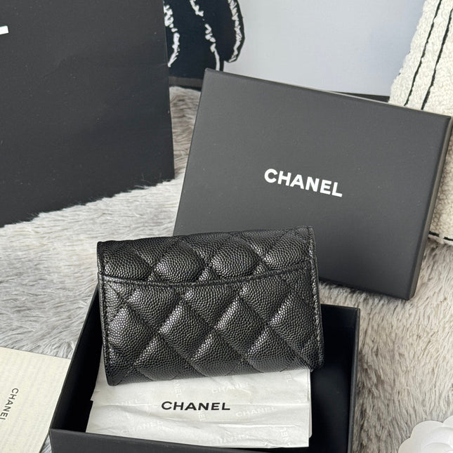 CHANEL 25S CLASSIC FLAP CARD HOLDER 11 IN BLACK CAVIAR SILVER HARDWARE