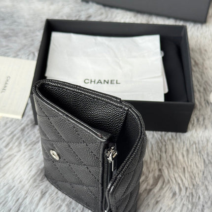 CHANEL 25S CLASSIC FLAP CARD HOLDER 11 IN BLACK CAVIAR SILVER HARDWARE