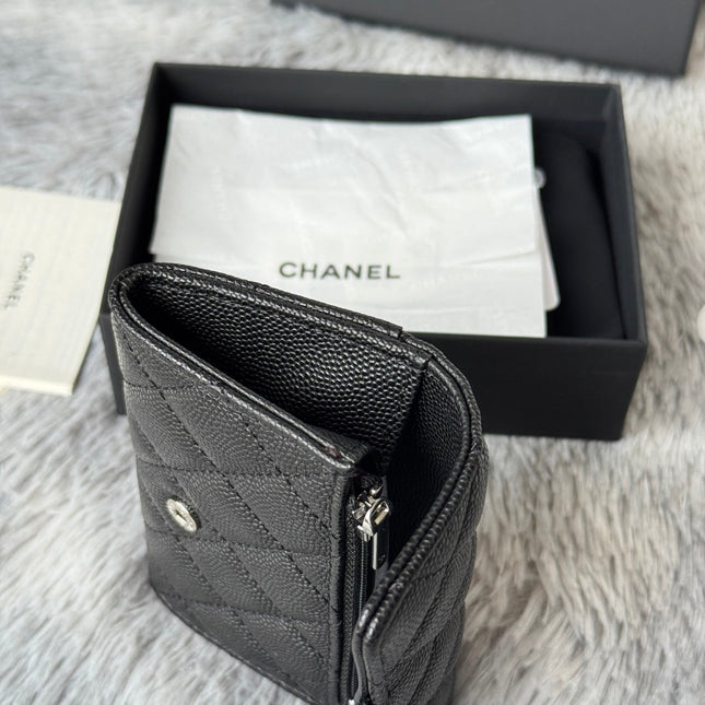 CHANEL 25S CLASSIC FLAP CARD HOLDER 11 IN BLACK CAVIAR SILVER HARDWARE