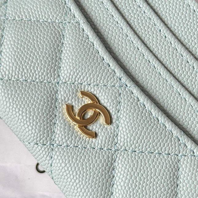 CHANEL 25S CARD HOLDER 11 IN SOFT MINT CAVIAR GOLD HARDWARE
